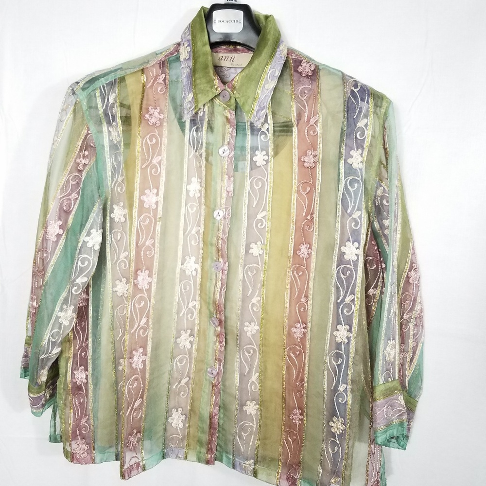 💖ANU Sheer Silk Blend Embroidered Blouse Medium